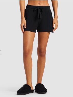 Women's Black Knit Lounge Shorts with Drawstring